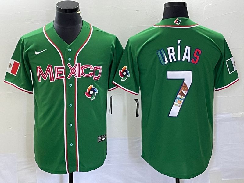 Men 2023 World Cub Mexico 7 Urias Green Nike MLB Jersey15